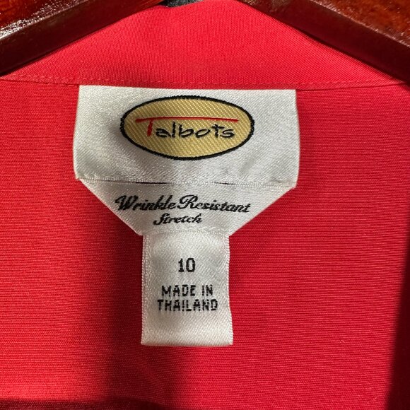 Talbots Shirt Womens 10 Red Cotton Stretch Button Up Blouse Wrinkle Resistant - Picture 5 of 8